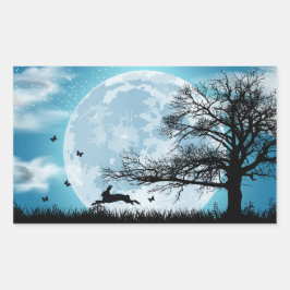 Mystischer Mond mit Kaninchen-Silhouette Rechteckiger Aufkleber