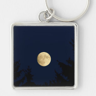 Mystischer Mond & nächtliches Wald-Silhouetten-Sch Schlüsselanhänger