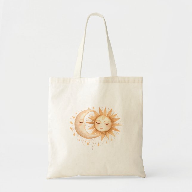 Mystischer Mond und Sonne Celestial Boho-Stil Tragetasche (Vorne)