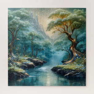 Mystischer mondbeschienener Waldfluss-Puzzle