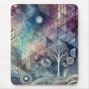 Mystischer Nachthimmel Geometrische Muster & Weiße Mousepad