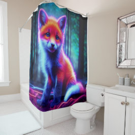 Mystischer Neonfuchs in glühendem verzaubertem Wal Duschvorhang