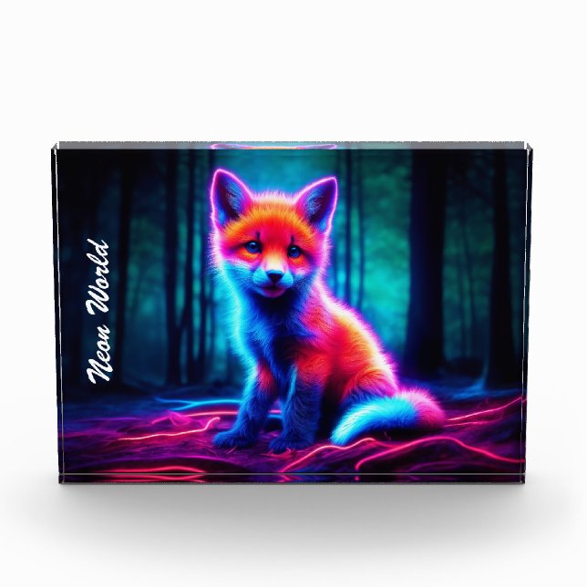 Mystischer Neonfuchs in glühendem verzaubertem Wal Fotoblock (Vorderseite)