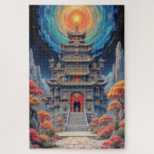 Mystischer Pagodentempel unter himmlischem Himmel
