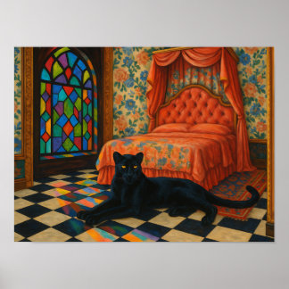 Mystischer Panther im verzierten Bleiglas-Schlafzi Poster