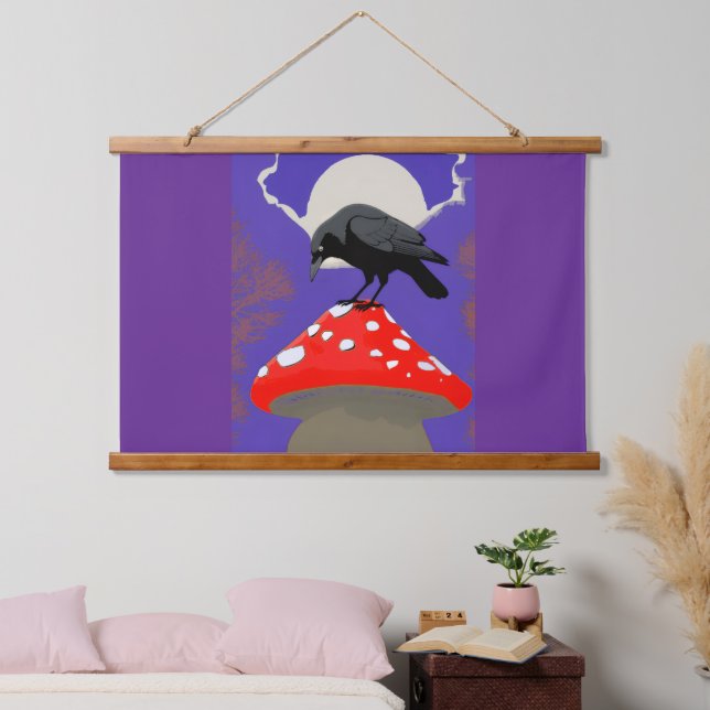 Mystischer Raben Wandteppich Mit Holzrahmen (Schlafzimmer)