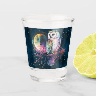 Mystischer Regenbogenkauz und Vollmond-Himmelsglas Schnapsglas