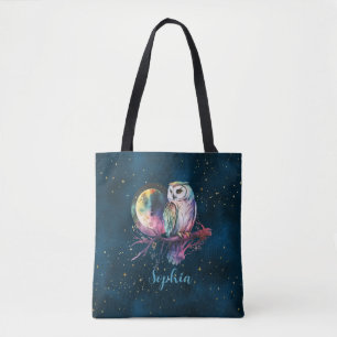 Mystischer Regenbogenkauz und Vollmond Himmelsglas Tasche