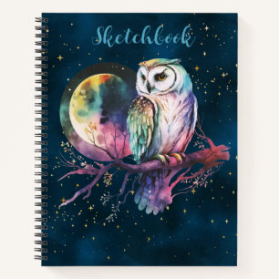 Mystischer Regenbogenkauz & Vollmond Himmels-Skizz Notizbuch