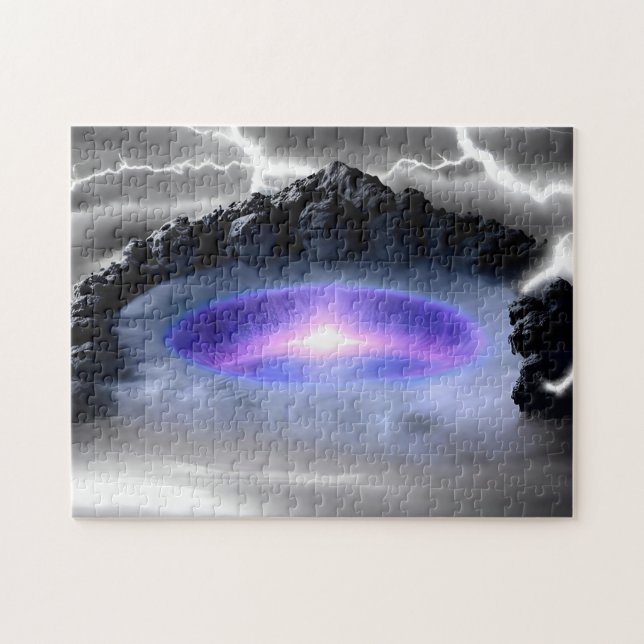 Mystischer rosa Kern umgeben von Felsgebirgen (Horizontal)