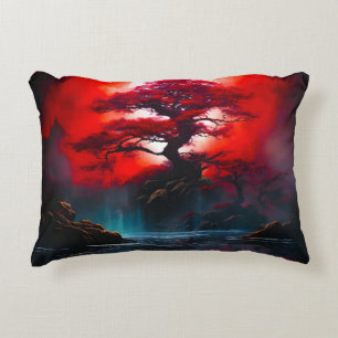 Mystischer roter Baum unter Vollmond Dekokissen