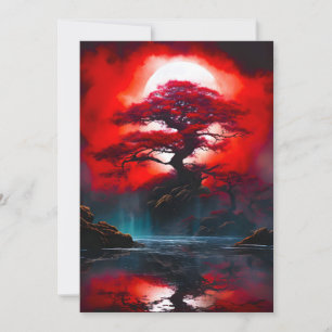 Mystischer roter Baum unter Vollmond Feiertagskarte