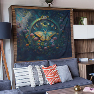 Mystischer Schmetterling und Mondphasen Portal Art Wandteppich