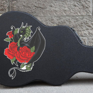 Mystischer schwarzer Drache rote Rosen Lavendel Go Aufkleber