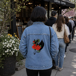 Mystischer schwarzer Drache rote Rosen Lavendel Go Jeansjacke