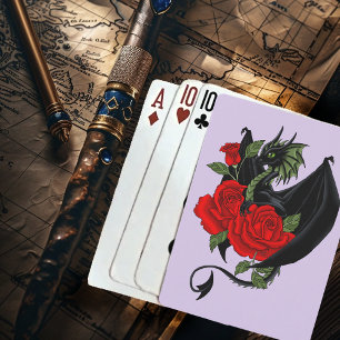 Mystischer schwarzer Drache rote Rosen Lavendel Go Spielkarten