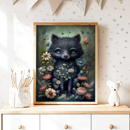 Mystischer Schwarzer Fuchs Kinderzimmer Wandkunst Poster