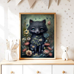 Mystischer Schwarzer Fuchs Kinderzimmer Wandkunst  Poster