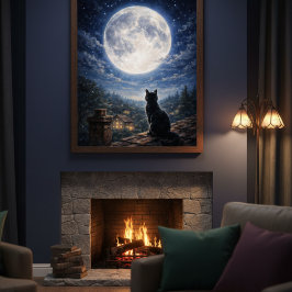 Mystischer schwarzer Katze Vollmond-Nachthimmel Po Poster