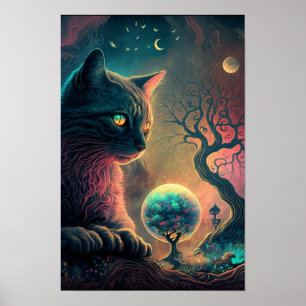 Mystischer schwarzer Katzenposter Hexenkunst 3 Poster