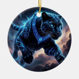Mystischer schwarzer Panther mit leuchtenden Muste Keramik Ornament
