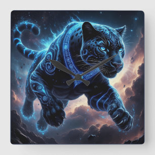 Mystischer schwarzer Panther mit leuchtenden Muste Quadratische Wanduhr