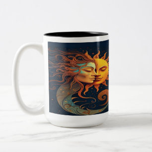 Mystischer Sonnen- und Mond-Becher – Himmlische Ku Zweifarbige Tasse