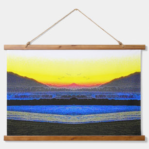 Mystischer Sonnenuntergang Doppelbild Wandteppich Mit Holzrahmen