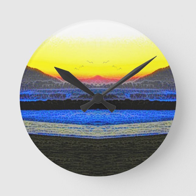 Mystischer Sonnenuntergang Doppelblick Runde Wanduhr (Vorderseite)