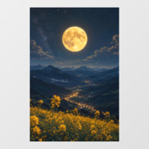 Mystischer Vollmond-Bergtal-Fensteraufkleber