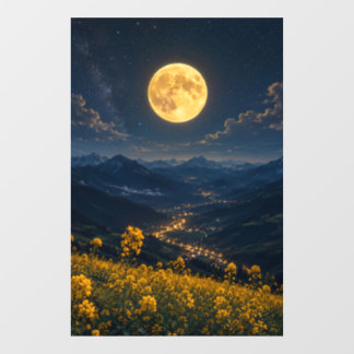 Mystischer Vollmond-Bergtal-Fensteraufkleber Fensteraufkleber