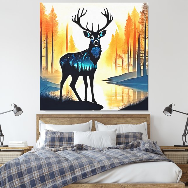 Mystischer Waldhirsch Leinwanddruck (Insitu (Schlafzimmer))