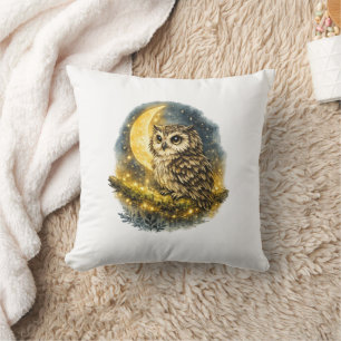 Mystischer Wasserfarb-Owl und goldener Halbmond  Kissen
