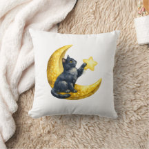 Mystischer Wasserfarb-Schwarzer-Katze-und-Mond-Wur