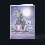 Mystischer Weihnachtskarten-feenhafter ReitEisbär Feiertagskarte<br><div class="desc">" Moonlit Sonnenwende" © Molly Harrison 2016 von der Fantasie-Kunst von Molly Harrison,  www.mollyharrisonart.com.  Sehen Sie bitte meine Website zu mehr Information über mich und meinen Art.  Meine ursprüngliche Kunst wird auf Etsy verkauft.  Dank für das Schauen!</div>