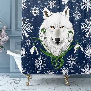 Mystischer Weißer Arktischer Wolf Winter Schneeglö Duschvorhang