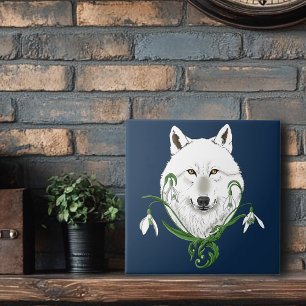 Mystischer Weißer Arktischer Wolf Winter Schneeglö Fliese