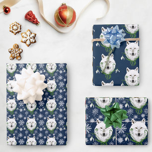Mystischer Weißer Arktischer Wolf Winter Schneeglö Geschenkpapier Set