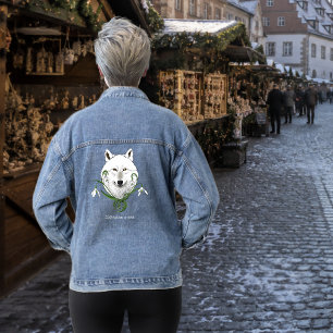 Mystischer Weißer Arktischer Wolf Winter Schneeglö Jeansjacke