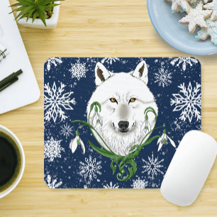 Mystischer Weißer Arktischer Wolf Winter Schneeglö Mousepad