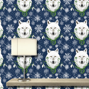 Mystischer Weißer Arktischer Wolf Winter Schneeglö Tapete