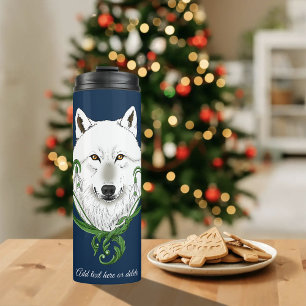 Mystischer Weißer Arktischer Wolf Winter Schneeglö Thermosbecher