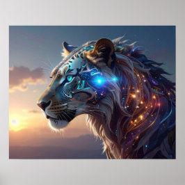 Mystischer Weißer-Tiger-SciFi-Fantasy-Steampunk-Ar Poster