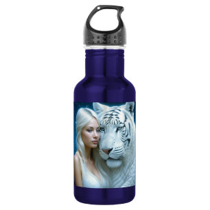 Mystischer Weißer Tiger und Personalisierte Frau Edelstahlflasche