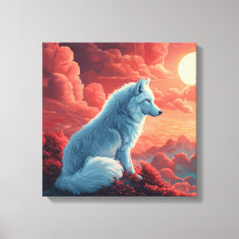 Mystischer weißer Wolf bei Sonnenuntergang Leinwanddruck