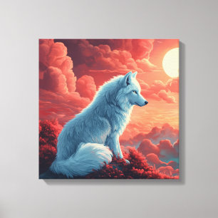 Mystischer weißer Wolf bei Sonnenuntergang Leinwanddruck