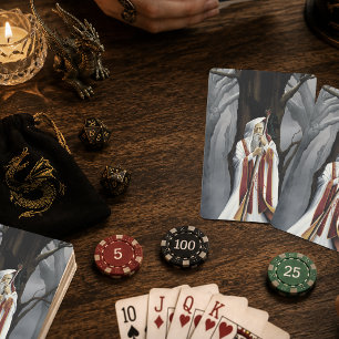Mystischer Weißer Zauberer Rabe Eichenbaum Fantasi Spielkarten