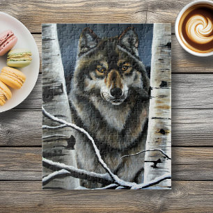 Mystischer Winter Alpha Wolf Birkenwald Wildnis