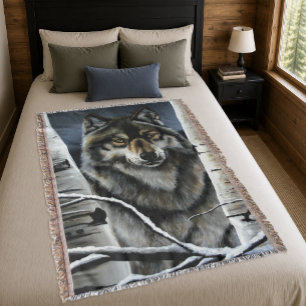 Mystischer Winter Alpha Wolf Birkenwald Wildnis Decke