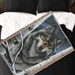 Mystischer Winter Alpha Wolf Birkenwald Wildnis Decke